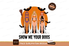 Three witches holding broom and cat halloween bats Product Image 1