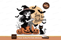 Cute witch with pumpkins and black cat halloween Product Image 1