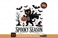Black cat holding pumpkin wearing cape halloween jackolanter Product Image 1