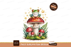 Green frog on red mushroom with stars image Product Image 1