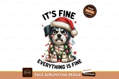 Grumpy dog wearing Santa hat tangled in Christmas lights Product Image 1