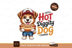 Adorable puppy holding hot dog food cartoon Product Image 1
