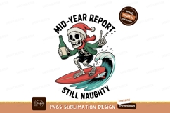 Skeleton surfing with santa hat and drink image Product Image 1