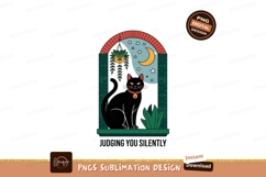 Black cat window night moon stars plant image Product Image 1