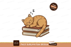 Orange tabby cat sleeping on books image Product Image 1