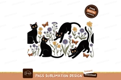 Black cats and flowers butterflies yellow Product Image 1