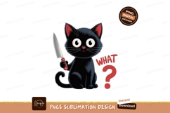 Black cat holding knife with what question eyes Product Image 1