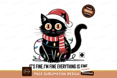Black cat wearing santa hat and scarf with christmas lights Product Image 1