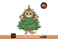Orange cat dressed as Christmas tree lights ornaments Product Image 1