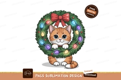 Orange cat peeking through festive wreath kitten christmas Product Image 1