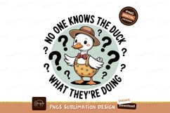 Curious duckling wearing overalls and hat question Product Image 1