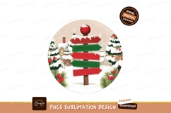Festive directional signs in snowy village Christmas Product Image 1
