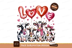 Cows With Love Balloons Sublimation Png Product Image 1