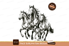 Three Running Horses Monochrome Digital Illustration Art PNG Product Image 1