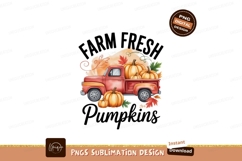 Red truck overflowing with pumpkins and autumn leaves Product Image 1