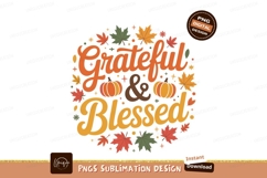 Grateful blessed autumn text pumpkins leaves fall Product Image 1