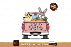 Pink truck happy easter bunny chick carrots Sublimation Product Image 1