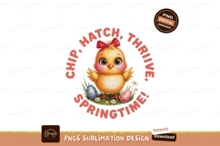 Fluffy chick with bow and easter eggs spring bird Product Image 1