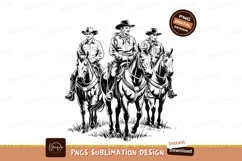 Cowboys On Horseback Black And White PNG Product Image 1