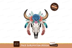 Bull skull with flowers and feathers horns rose Product Image 1