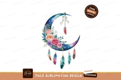 Celestial crescent moon with flowers and feathers roses Product Image 1