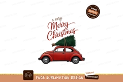 Red car carrying Christmas tree vehicle Product Image 1