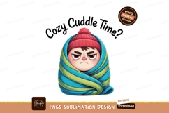 Grumpy child wrapped in striped blanket image Product Image 1