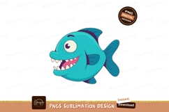 Smiling blue fish with sharp teeth cartoon Product Image 1