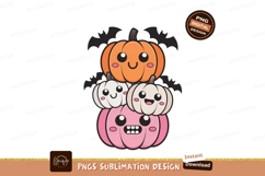Cute Halloween Pumpkins Stacked Together orange white Product Image 1
