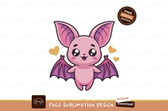 Cute pink bat with purple wings and golden hearts image Product Image 1