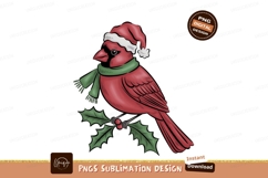 Red cardinal wearing santa hat and scarf bird green Product Image 1