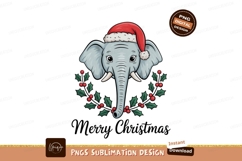 Festive elephant wearing santa hat surrounded by holly Product Image 1