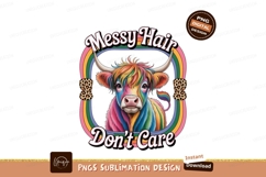 Colorful Highland Cow Messy Hair Don&#039;t Care rainbow Product Image 1