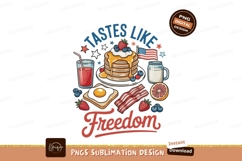 American Breakfast Stack With Fruit And Drinks pancakes Product Image 1