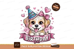 Birthday Dog Girl Cute Party Illustration Sublimation Png Product Image 1