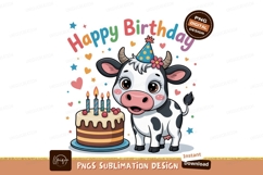 Cute cow celebrates birthday with cake and candles Product Image 1