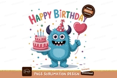 Blue monster birthday celebration with cake and balloon Product Image 1