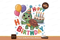 Turtle celebrates birthday with cake and balloons party Product Image 1