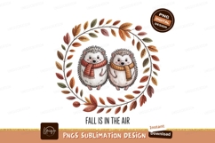 Adorable hedgehogs wearing scarves framed by autumn leaves Product Image 1