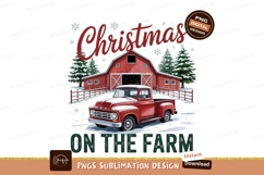 Red truck barn winter scene christmas snow Product Image 1
