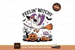 Goose flying on broomstick with Halloween decorations Product Image 1