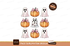 Cute ghosts and pumpkins with bows halloween pink Product Image 1