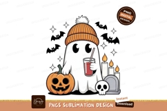 Adorable ghost with pumpkin and drink halloween candle Product Image 1
