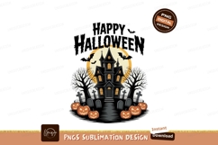 Spooky Haunted Mansion Graveyard Pumpkins Bats halloween Product Image 1