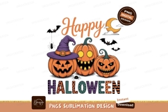 Spooky Halloween Pumpkins With Witch Hat And Moon image Product Image 1