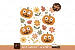 Autumnal pumpkins flowers leaves fall jackolantern Product Image 1