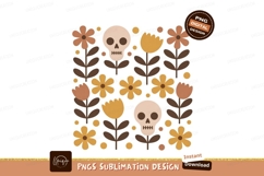 Skulls flowers pattern floral brown Product Image 1