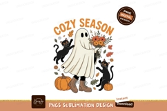 Ghost holding flowers with cats and pumpkins Halloween Product Image 1