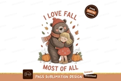 Bear Hugging Girl Autumn Leaves Pumpkins fall Product Image 1