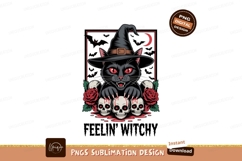 Black cat witch with skulls and roses image Product Image 1